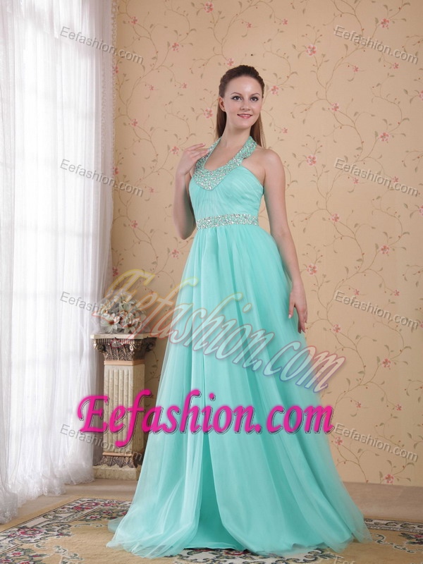 Light Blue Halter Wonderful Tulle Military Dresses for Party with Beading