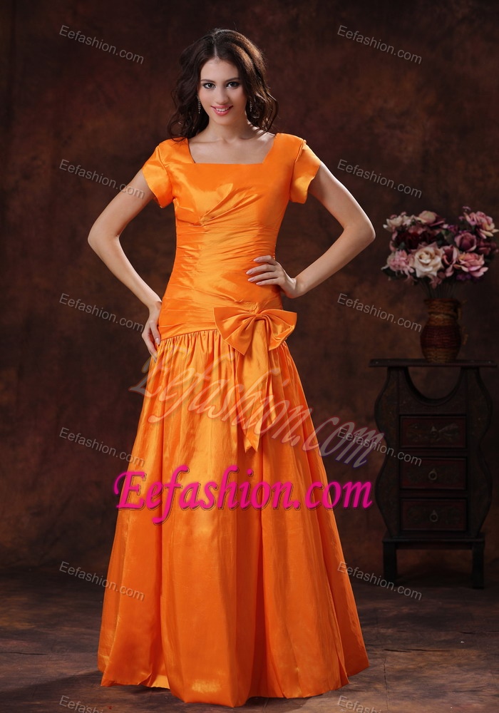 Attractive Orange Square Long Military Dresses for Party with Short Sleeves