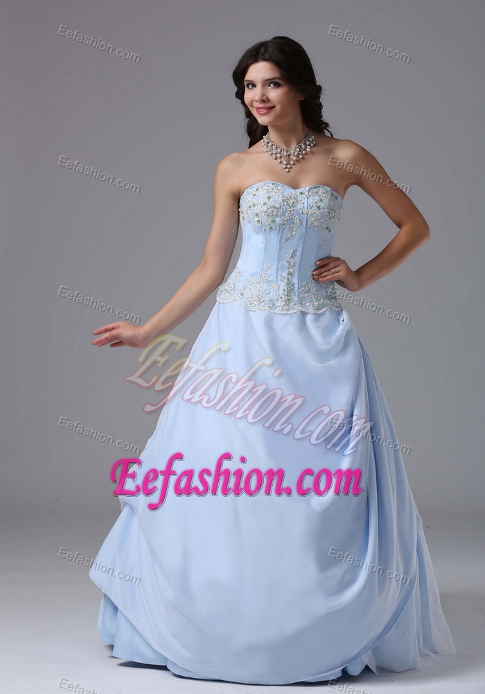 Fashionable Light Blue Sweetheart Long Tulle Military Dress with Appliques