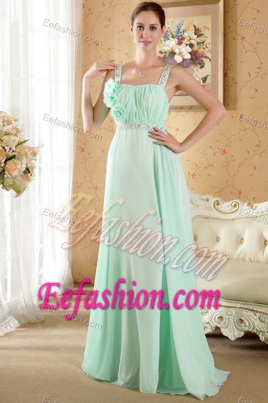Luxurious Flowers Ruched Military Dress for Prom in Apple Green with Straps