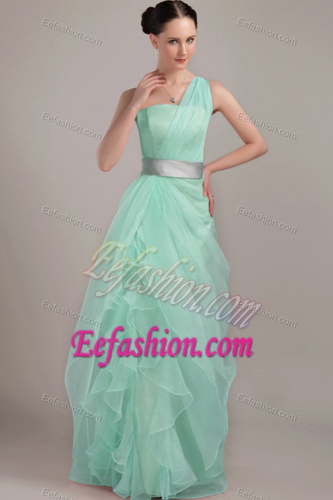 Discount Light Blue One Shoulder Long Ruffled Military Dresses for Party