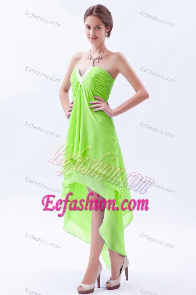 Spring Green High-low Princess V-neck 2012 Elegant Military Dress for Prom