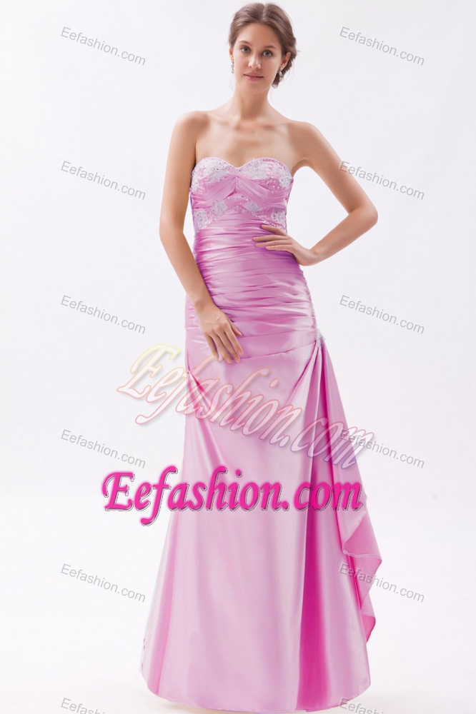 Attractive Rose Pink Sweetheart Long Military Dress for Prom with Appliques