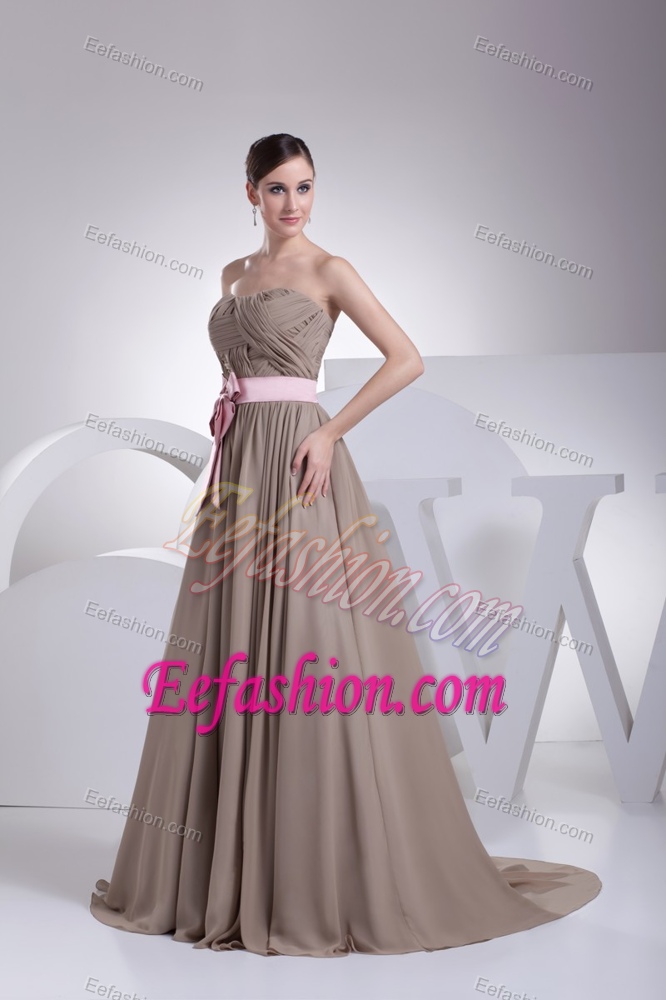 Strapless Chiffon Champagne 2013 Luxurious Military Dresses with Pink Sash