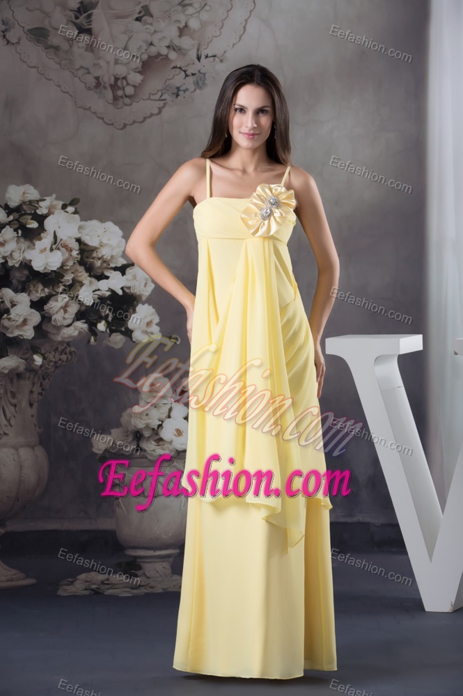 Classical Light Yellow Zipper-up Flower Military Dress with Spaghetti Straps