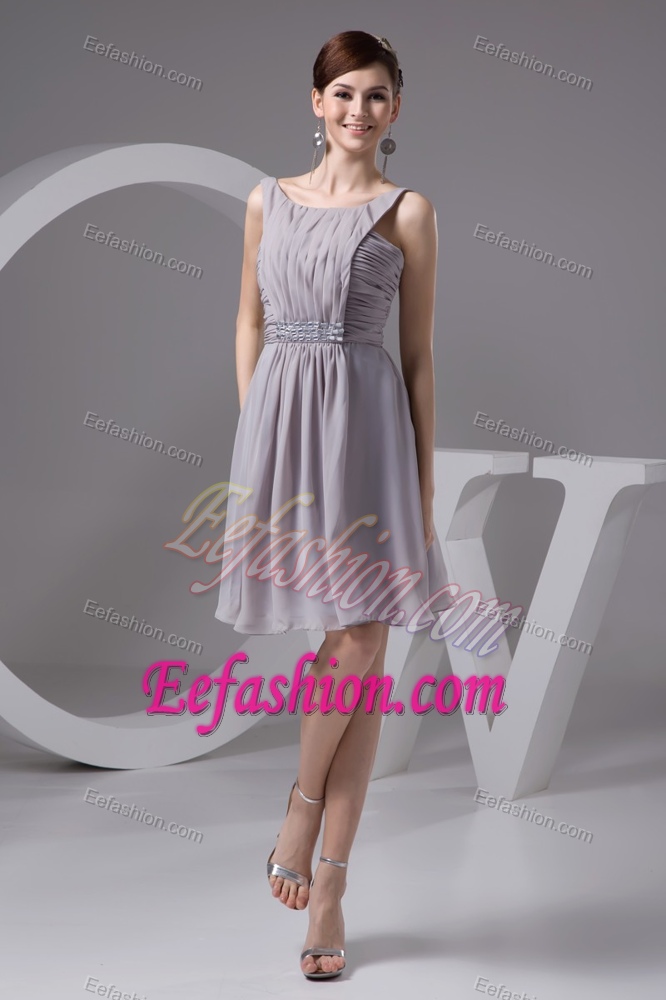Grey Scoop Beaded Chiffon Discount Military Dresses for Prom with Ruches