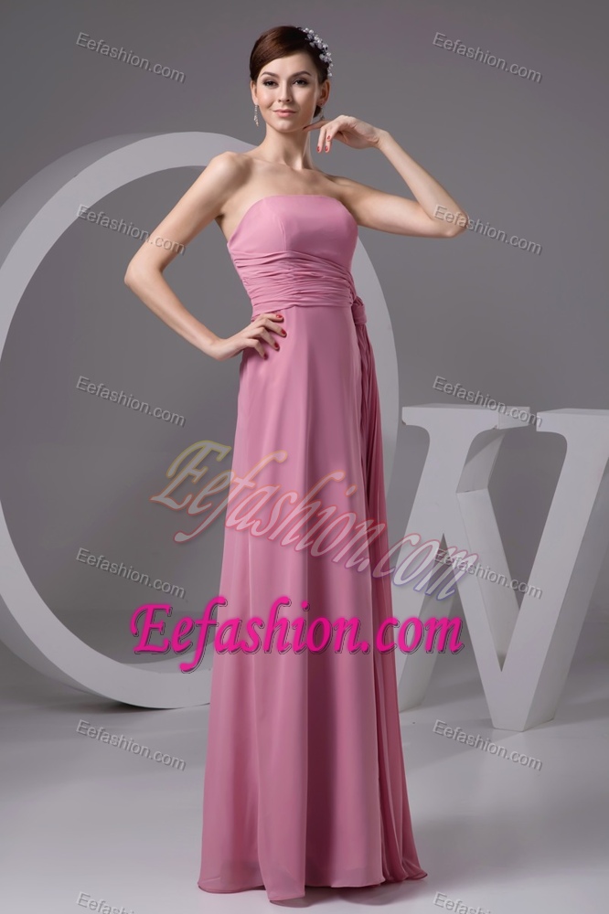 Sweet Strapless Zipper-up Chiffon Rose Pink Long Military Dresses for Party