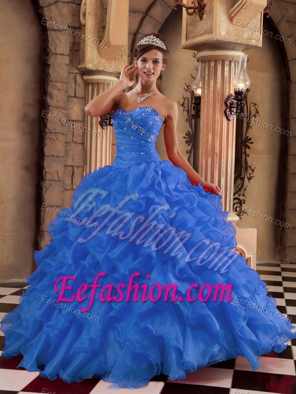 Dressy Sweetheart Long Organza Dress for Quinceaneras with Ruffles