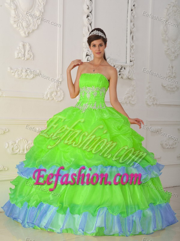 Memorable Strapless Green and Blue Lace-up Summer Dresses for Quince