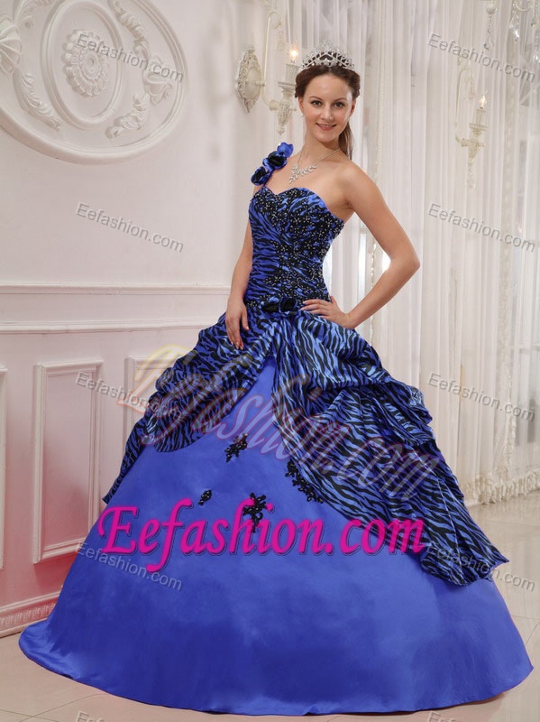 Charming One Shoulder Zebra Lace-up Quinceanera Dresses with Appliques