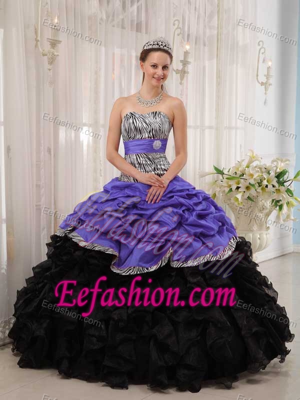 Purple and Black 2013 Exquisite Lace-up Zebra Sweet 16 Dress with Ruffles