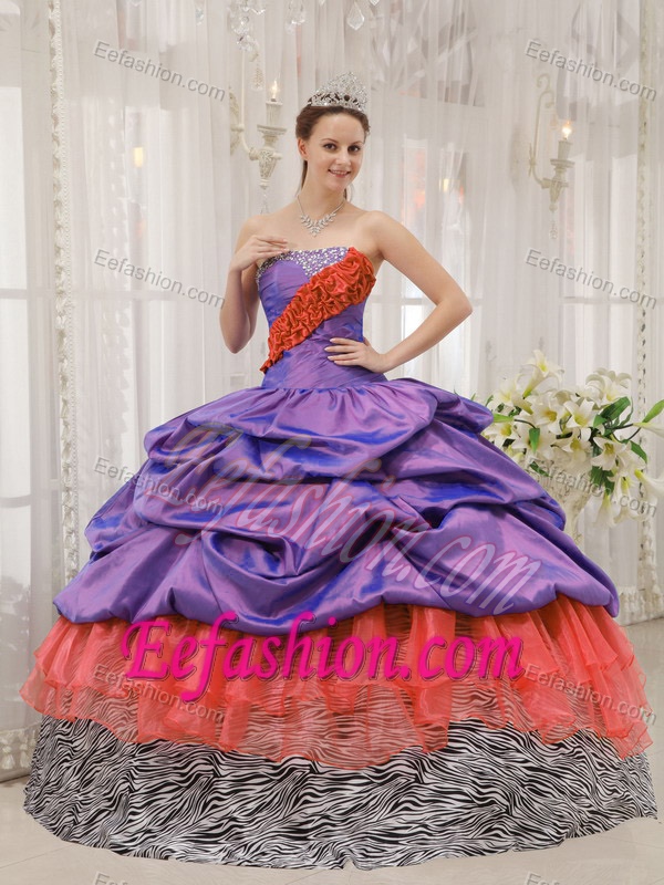 Discount Strapless Beaded Quinceanera Gown Dresses in Purple and Orange