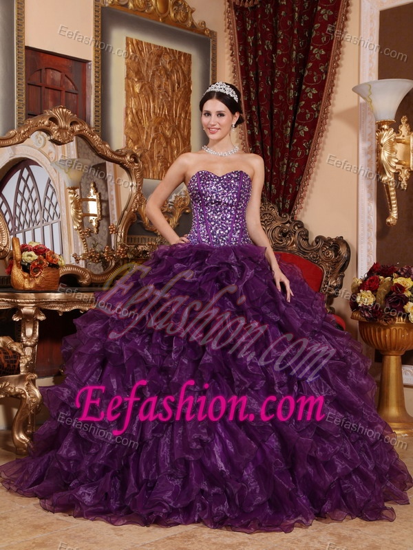 Classical Purple Sweetheart Long Organza Sweet Sixteen Dress for Fall