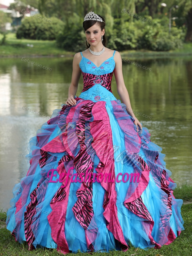 Discount Spaghetti Beaded Lace-up Quinceanera Dresses in Blue and Red