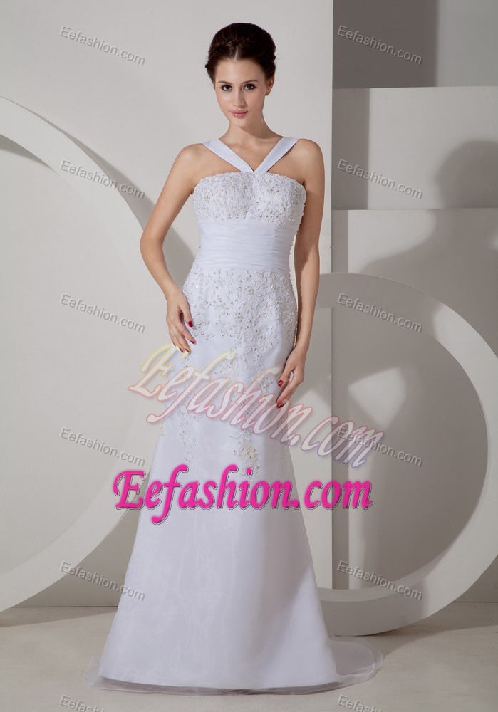 Unique V-neck Church Wedding Dress with Appliques in the Mainstream
