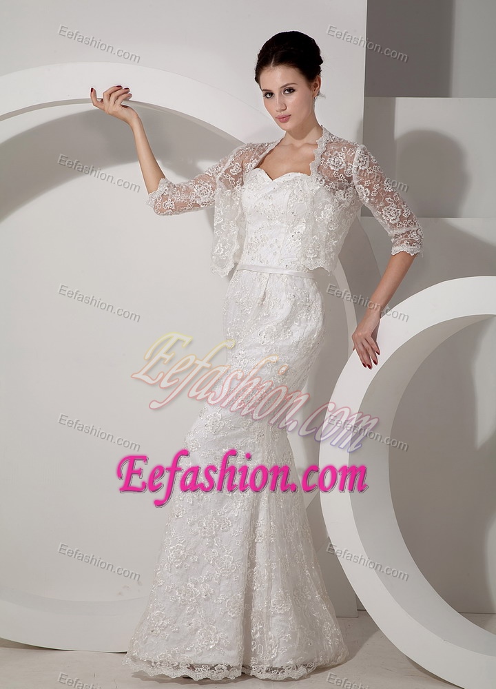 Sweetheart Mermaid Women Wedding Dress in Lace and Satin with Long