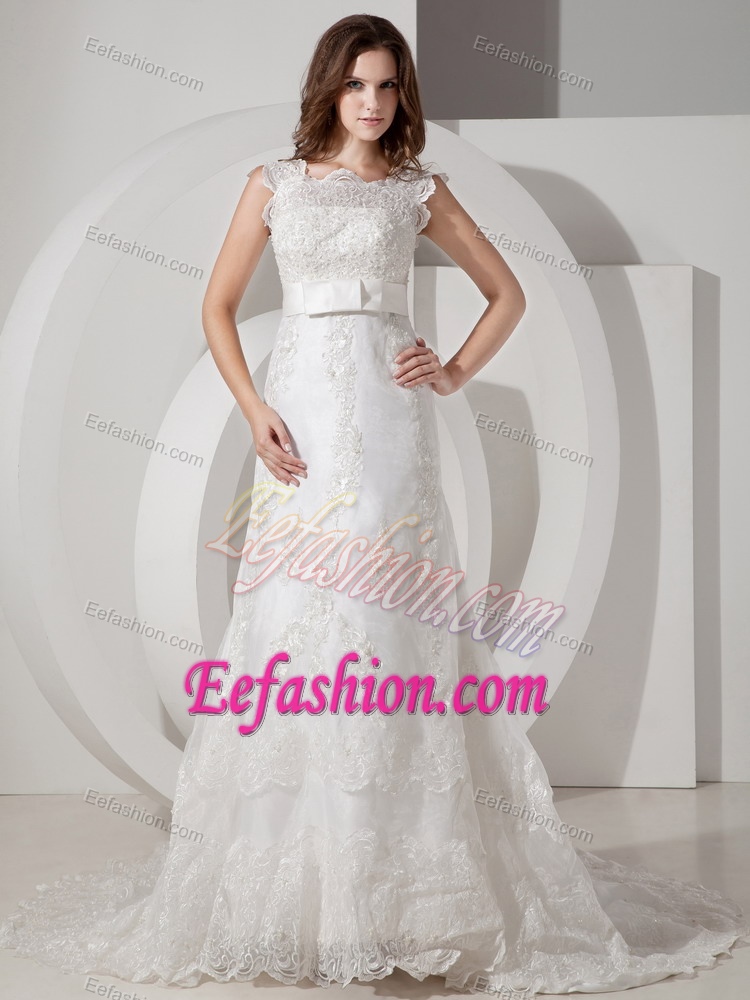 Popular A-line Square Women Wedding Dress with Sash and Bowknot for 2014