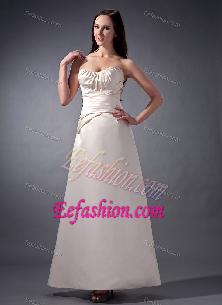 Romantic Strapless White Ankle-length Zipper-up Dresses for Bridesmaid