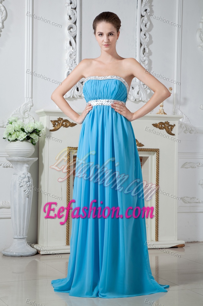 Ruched and Beaded Aqua Fashionable Bridemaid Dress for Church Wedding