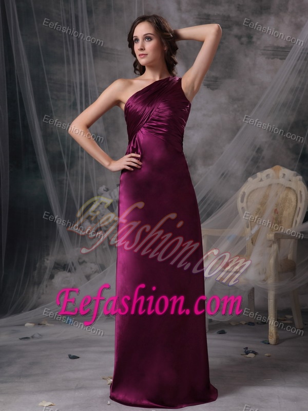 One Shoulder Long Bridemaid Dress with Ruching in Purple for 2013