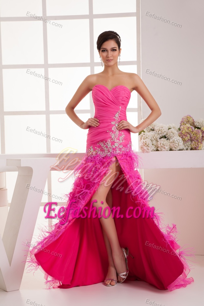 Brand New Sweetheart High Slit Hop Pink Ruched Prom Celebrity Dress