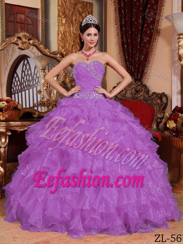 Uptown Purple Ball Gown Sweetheart Beading Quinceanera Dresses in Organza