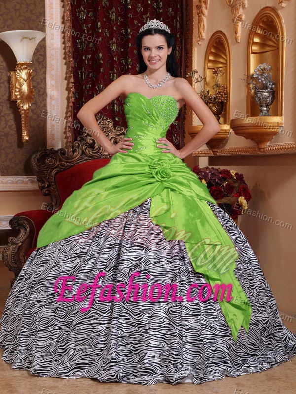 Modest Spring Green Sweetheart Beading Quinces Dresses in and Zebra