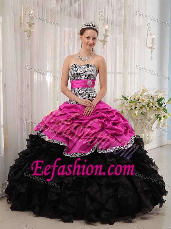 Brand New Hot Pink and Black Sweetheart Quinceanera Dresses with Pick-ups