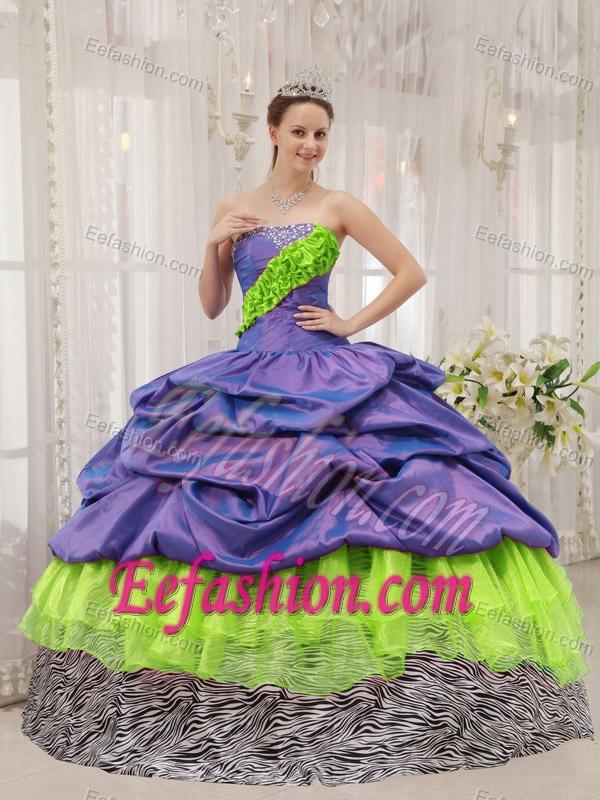 Multi-color Strapless Discount Sweet Sixteen Dresses with Pick-ups and Ruffle