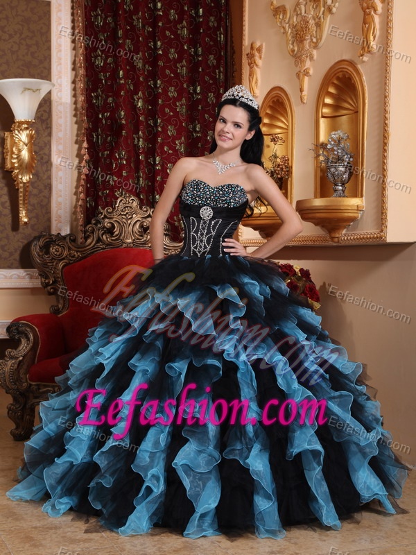 Exclusive Organza Ruffled Sweetheart Quinceanera Gown Dress in Multi-color
