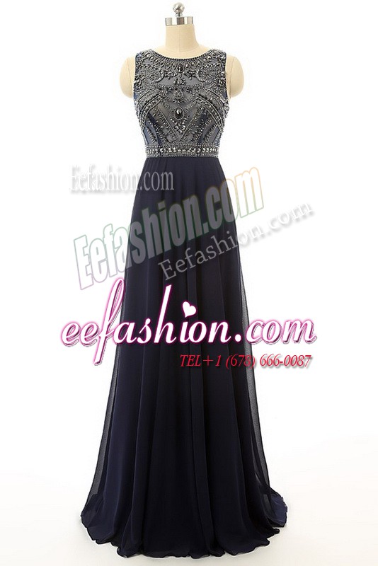  Chiffon Sleeveless Floor Length Prom Evening Gown and Beading