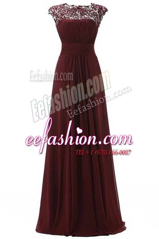  Scoop Sleeveless Zipper Floor Length Lace Homecoming Dress
