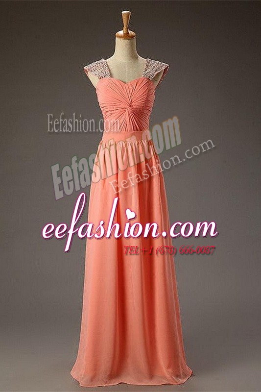 Delicate Sleeveless Beading and Ruching Zipper Prom Party Dress