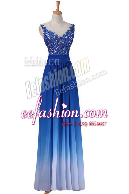  Blue Sleeveless Chiffon Backless Prom Dresses for Prom and Party
