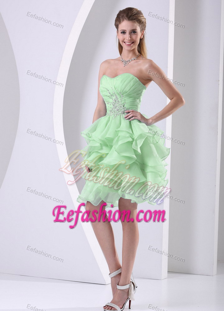 Sweetheart Mini-length Apple Green Pageant Dress with Ruffles and Appliques
