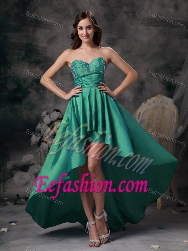 New Sweetheart High-low Green Prom Pageant Dress with Appliques