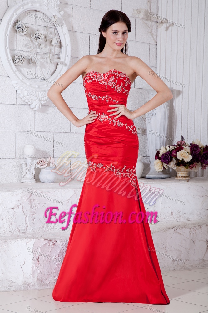 Strapless Long Red Mermaid Pageant Dresses with Appliques