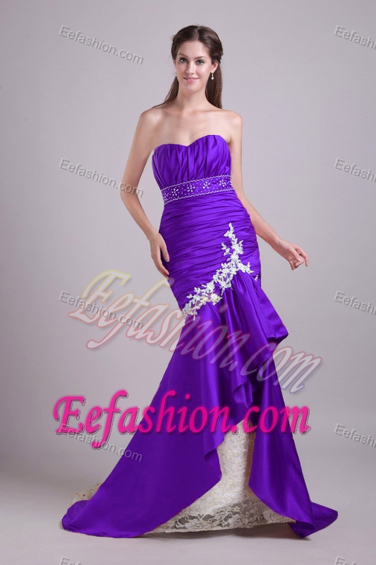 Chic Sweetheart Brush Train Purple Mermaid Pageant Dress with Appliques