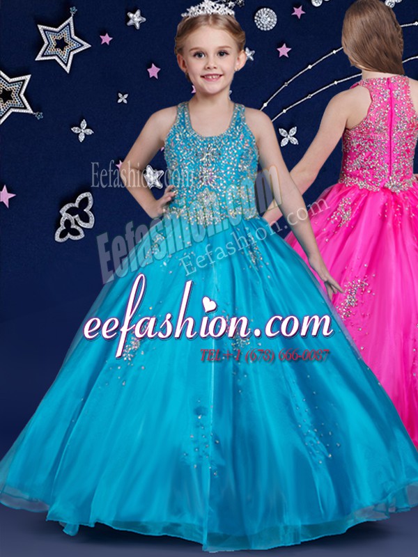 Affordable Blue Custom Made Pageant Dress Quinceanera and Wedding Party and For with Beading Scoop Sleeveless Zipper