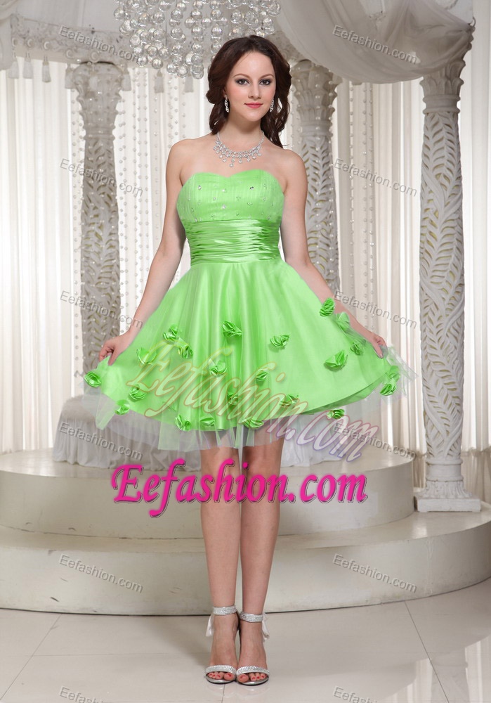 Newest Spring Green Strapless Mini Party Dress in Tull