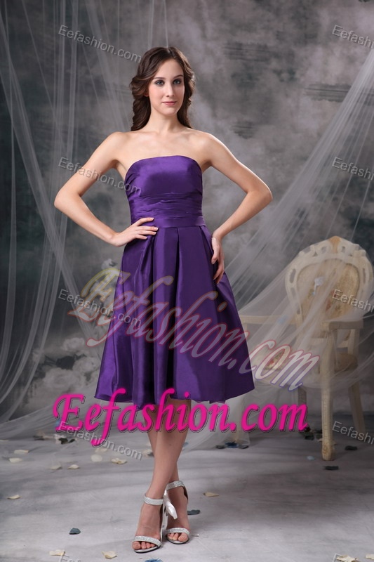 Pretty Eggplant Purple Knee-length Prom Dress for Party in with Ruching