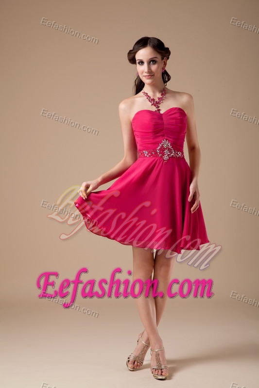 Hot Pink Empire Sweetheart Mini Formal Party Dresses with Beading