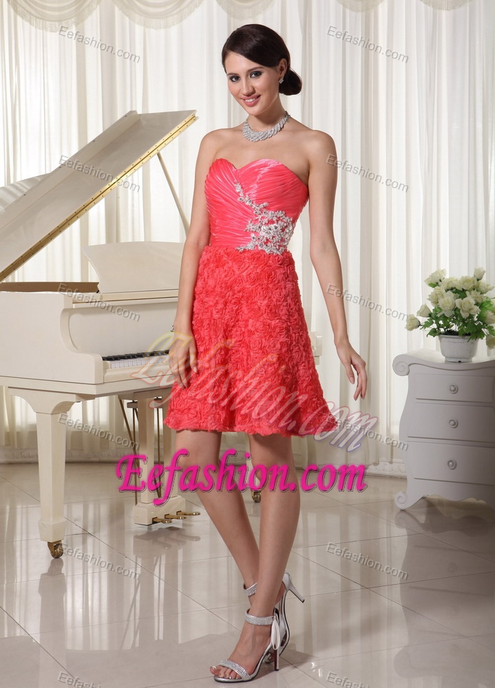Watermelon Red Appliqued Sweetheart Dress for Party with Rolling Flowers