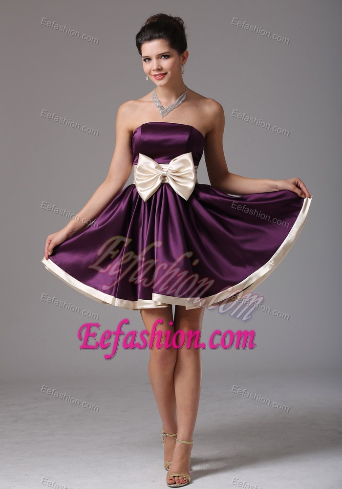 Beautiful Dark Purple Strapless Prom Party Dress with Sash to Mini-length