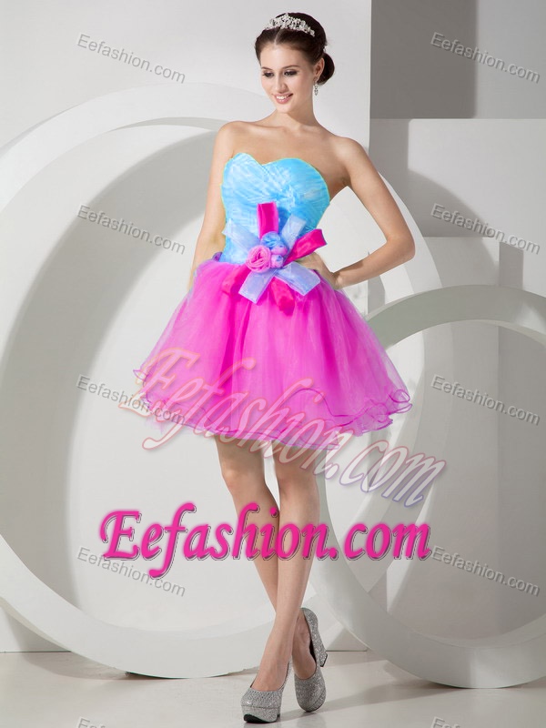 Baby Blue and Hot Pink A-line Sweetheart Holiday Party Dress in Organza