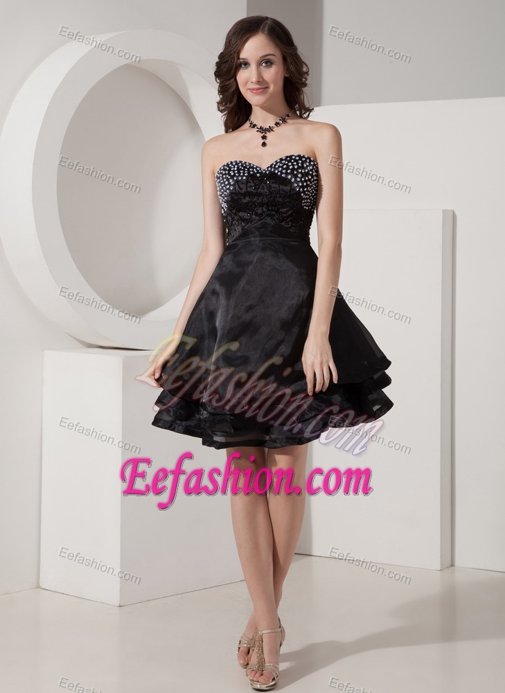 Cute Black A-Line Sweetheart Beaded Cocktail Party Dresses in Organza