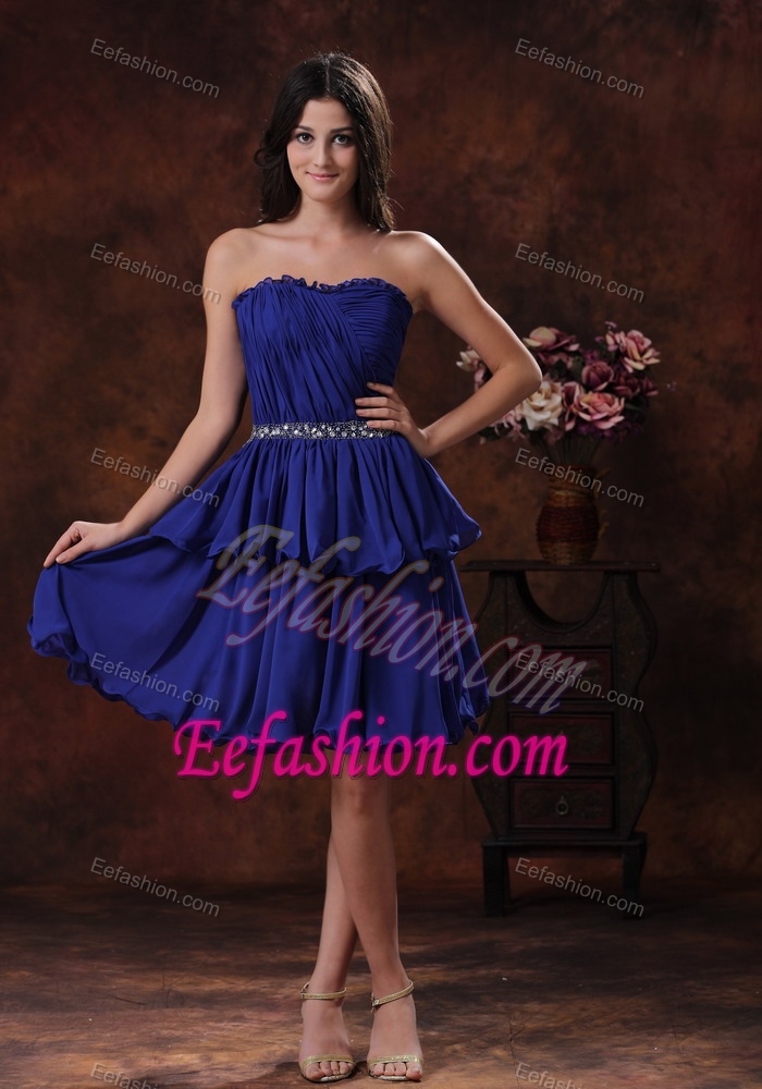 Fitted Navy Blue Chiffon Wedding Party Dress with Beaded to Mini-length
