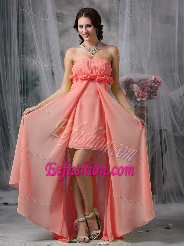 Lovely Watermelon High-low Party Dresses with Handle Flowers