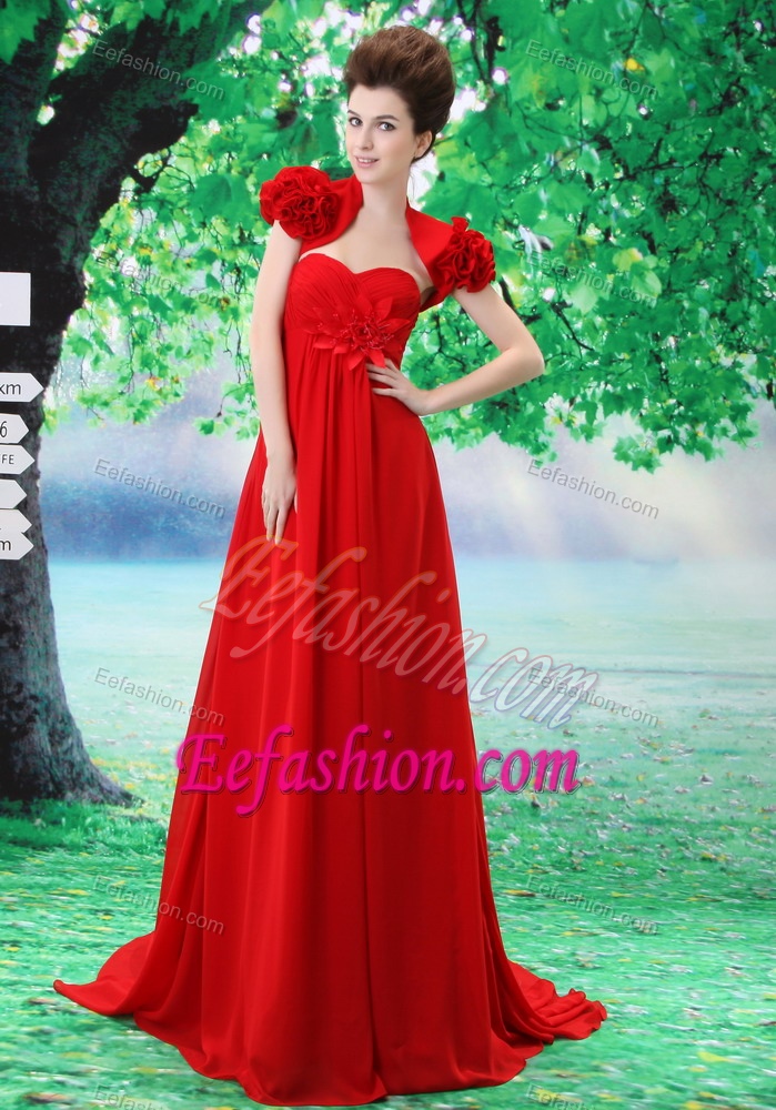 Custom Made Red 2013 Prom Party Dress with Handle Flower and Ruche