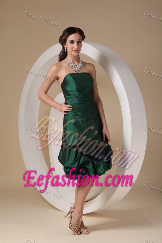 Hunter Green A-line Strapless Junior Bridesmaid Dress with Pick-ups in Taffeta